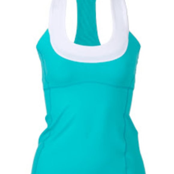 Lululemon scoop neck tank top (lagoon), mint green & white Luon - Picture 5 of 8